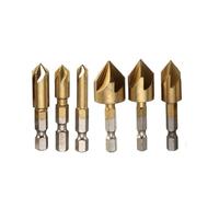 SROUPSUTKK Set di punte for trapano svasatore da 3/6 pezzi, gambo esagonale 1/4'', HSS, 5 taglienti, a 90 gradi, smussatore for legno, smusso 6 mm a 19 punta da trapano(6-19mm)