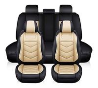SRQORT Auto Copri-sedili Coprisedili Per Auto Universali In Pelle PU 5D Coprisedili Per Automobili Tappetino Protettivo Cuscino Per Seggiolino Auto Traspirante(Beige)