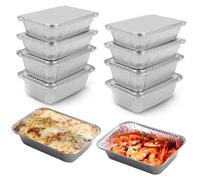 SRTSTR 10 Pezzi 2250 ml Vaschette Alluminio Teglie Alluminio Usa e Getta Vaschette di Alluminio con Coperchio Contenitori Alluminio per Alimenti Barbecue Cucinare Grigliare (22 x 16 x 5cm)