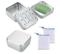 SRTSTR 2 Pezzi Porta Shampoo Solido, Porta Saponetta Solida da Bagno in Alluminio Portasapone da Viaggio con 2 Pezzi Sacchetto del Sapone per Casa, Viaggi, Campeggio