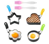 SRTSTR 4 Pezzi Stampo per Frittata in Acciaio Inossidabile Stampo Pancake con Manico Anello per Uova Forme Diverse Stampi per Uova con Spazzola in Silicone per Cucinare Uova Fritte Pancake Frittate