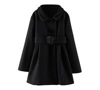 SRTUMEY Cappotto da bambina a maniche lunghe con risvolto invernale per bambini e ragazze cappotto con fiocco in misto cotone giacca a vento sopra il ginocchio 1-6 anni, A-Nero, 2-3 Years