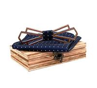 SRTUMEY Cravatte da scrivania in legno manuale Papillon Fazzoletto Set Papillon da uomo in legno intagliato e scatola da giardino cravatte, Marina Militare, Taglia unica