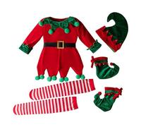 SRTUMEY Kepi - Costume da Babbo Natale in velluto, a maniche lunghe, con calzini a righe, cappello di Natale, scarpe, 4 pezzi, colore: rosso