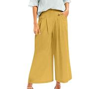 SRTUMEY Women's Fashion Casual Trousers Women Wide Leg Palazzo Pants Elastic Waist Capri Trousers with Pockets Womens Stretch Pants Linen Trousers for Women UK Soft Pants