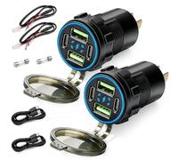 SRunDe 2 Pezzi 132W Presa USB Auto 12V Doppia USB-A 36W & Doppia USB-C 30W | 4 Porte Presa Usb Moto Impermeabile Caricatore usb Auto Rapido Caricabatterie Accendisigari per Camper Barca Marina Camion