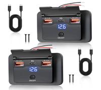SRunDe 2 Pezzi Presa USB da Pannello 12v 51W 3 porte USB C 36W & Doppio USB 5V 2.1A 10.5W Prese usb 12 Volt per Camper Incasso Interruttore On/Off Voltometro per Auto Autobus Trattore Golf Cart Barche