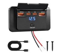 SRunDe Presa Usb Auto 12V 72W 4 Porte 2 x USB-C 36W & 2 x USB-A 18W Camper | Presa Usb Multipla Display Tensione LED Interruttore Fisico Copertura Antipolvere Caricatore Auto Usb per Bateau Camionette