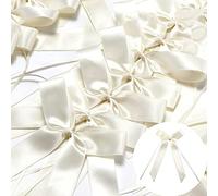 Srup 50 PCS Fiocchi in Raso con Colore Bianco-Crema Cuori Decorativi per Antenna, per Matrimonio Auto, Regalo, Decorazione per la Casa