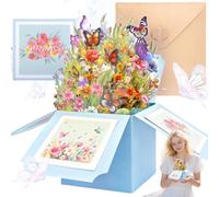 Srup Biglietto d'auguri Butterflies, squisita carta 3D pop -up fiori di compleanno con busta, biglietto di auguri in 3D per il compleanno, cartolina d'auguri di loto, donna pieghevole a sorpresa