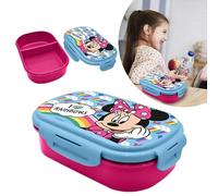 SRV Hub Contenitore per il pranzo con forchetta senza BPA, 20 cm, con due scomparti, contenitore per snack in plastica con Minnie, contenitore per alimenti per bambini e scuola dai 3 anni in su