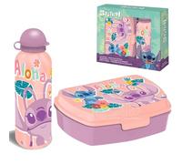 SRV Hub Disney Stitch - Set per il pranzo per bambini con contenitore per snack e bottiglia d'acqua in alluminio da 500 ml, senza BPA, a prova di perdite, leggera, riutilizzabile, ideale per la scuola