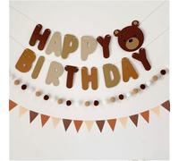 Srvauyea Marrone Orso Festone Buon Compleanno, Set di Striscioni per Compleanno, Banner Ghirlanda Happy Birthday, Happy Birthday Decorazioni con Pompon e Ghirlanda per Compleanno dei Bambini e Adulti