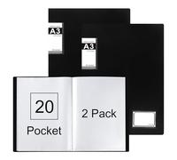 Srvnpioy 2 Pezzi Raccoglitore per Presentazioni A3 con 20 Tasche, Portalistini A3, Libro Espositivo Portfolio Diamond per Opere d'arte, disegno, pittura, Colore: Nero