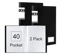 Srvnpioy 2 Pezzi Raccoglitore per Presentazioni A3 con 40 Tasche, Portalistini A3, Libro Espositivo Portfolio Diamond per Opere d'arte, disegno, pittura, Colore: Nero