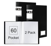 Srvnpioy Portalistini A3 con 60 Tasche, Confezione da 2, Raccoglitore per Presentazioni A3, Libro Espositivo Portfolio Diamond per Opere d'arte, disegno, pittura, Colore: Nero