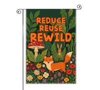 SRWNFOS Ridurre il riutilizzo Rewild bandiere da giardino per esterni, bandiera da giardino sostenibile, banner portico per gli amanti della natura, segno ecologico per cortile, decorazione del