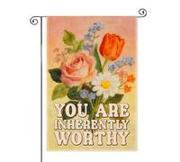 SRWNFOS You Are Inherently Worthy Garden Flags for Outside, Positive Spring Garden Flag, Floral Welcome Garden Flag, Self-Worth Affermations Yard Flag, Inspirational Citazione Yard Decor per la