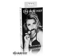 SS100-24 Sex & Mischief Morso Bavaglio in Pelle Nera con Ball Gag Rossa Bondage