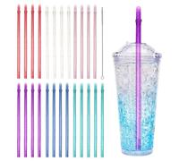 SSAIIURV 25 Pezzi Cannucce Rigide Plastica Riutilizzabile con Spazzola per Adulti e Bambini, 31,5 cm Lunghe Cannucce Cocktail Colorate Brillantini Dritte Stoviglie per Feste Bevande (Multicolore)