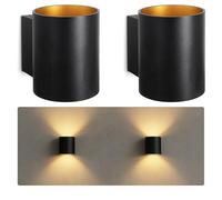 SSC-LUXon 2 pezzi TUANI lampada da parete per interni, colore nero, rotonda, lampada da parete dorata, design up down, attacco per 1 lampadina G9