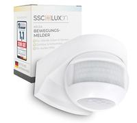 SSC-LUXon KELEA - Rilevatore di movimento bianco per esterni e interni, IP54, per parete, soffitto e angoli, sensore PIR fino a 12 m, angolo di 180° e orientabile a 360°, con sensore crepuscolare