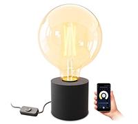 SSC-LUXon NAMBI Lampada da tavolo vintage nera con Smart WiFi E27 LED Globe Birne - Lampada da tavolo con cavo e interruttore di controllo tramite app e lingua