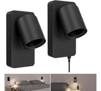 SSC-LUXon NERU applique parete interno 2 pezzi nera GU10 con USB | Lampada a muro girevole e presa di ricarica integrata, pensata per il lato del letto