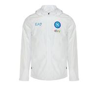 SSC NAPOLI Giacca Antivento Pesante Bianca, EA7, Prodotto Ufficiale, Logo SSCN, Invernale, con Cappuccio, Chiusura Zip, S