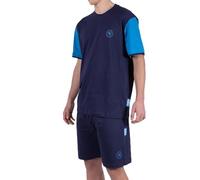 SSC Napoli, Pigiama Homewear Corto Girocollo in Jersey per Bambini e Ragazzi, 100% Cotone, Unisex, Blu, con Logo del Napoli, 12 Anni