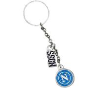 SSC Napoli Portachiavi in Metallo Smaltato con Logo Bianco su Fondo Celeste e Ciondolo