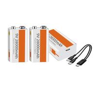 SSCYHT Batteria Litio 9V Alta capacità 28000mAh batterie quadrate Ricaricabili 9 Volt Confezione con Cavo di Ricarica USB 2 in 1 per dispositivi Domestici e da Ufficio