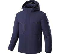 SSDDLZEQ Abbigliamento Termico Giacca riscaldata da Uomo con Cappuccio, 9 Zone di Riscaldamento, Impermeabile, elettrica, Invernale, for Esterni (Senza Batteria)(Bleu,5XL(75-82.5kg))