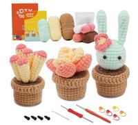SSDH Kit All'uncinetto per Principianti Kit All'uncinetto Con Cactus in Confezione da 3 Kit All'uncinetto Con Girasoli a Forma di Animale Carino Con Istruzioni e Video Tutorial (Cactus rosa)