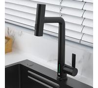 SSDXFJZR Rubinetti da Cucina con doccetta Estraibile, Display Digitale della Temperatura 3 modalità modalità Doccia a Cascata Miscelatore da Cucina Estraibile in Ottone-Grigio(Noir)