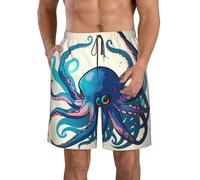 SSGVLPTO Pantaloncini ad asciugatura rapida da uomo con stampa polpo blu e viola, pantaloncini da spiaggia ad asciugatura rapida pantaloncini sportivi da corsa, bianco, Large
