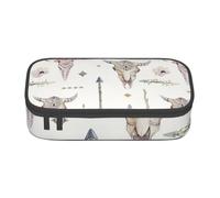 SSGVLPTO Ribal Bull Skull su stampa bianca cancelleria organizer, doppia zip grande matita sacchetto, portamatite portatile