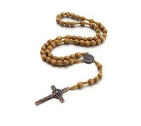 SSHUIKKAI Rosario, collana con croce ortodossa, rosario, collana da preghiera cristiana, per cristiani cattolici, comunione religiosa, battesimo, fiera, bibbia (marrone chiaro)