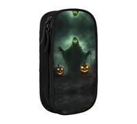 SSIMOO 1 astuccio in tessuto Oxford, con cerniera, ideale per viaggi, bello e funzionale, Zucca di Halloween dell'orrore del fantasma verde, Taglia unica
