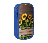 SSIMOO Astuccio con tre girasoli su tessuto Oxford in legno, con cerniera, ideale per viaggi, bello e funzionale, Tre Girasoli su Wooden1, Taglia unica