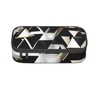 SSIMOO Astuccio per cancelleria alla moda moderno nero bianco oro triangolo spazioso astuccio in tessuto Oxford, borsa portaoggetti da scrivania, carino astuccio