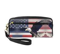 SSIMOO Borsa da viaggio per il trucco con stampa di gattini felici, per riporre cosmetici e prodotti essenziali di bellezza, 3d, aquila, calvo, volare, con, bandiera americana, Taglia unica