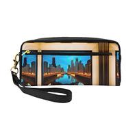 SSIMOO Borsa di trucco di viaggio della stampa delle foglie rosse di autunno per lo stile on-the-go per la memorizzazione di cosmetici ed elementi essenziali di bellezza, Chicago Riflesse, Taglia