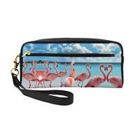 SSIMOO Borsa per il trucco da viaggio con stampa di stelle marine e conchiglie per lo stile on-the-go per riporre cosmetici e prodotti di bellezza essenziali, stormo di fenicotteri rossi sulla