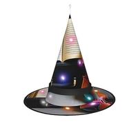 SSIMOO Cappello da strega con violino, da donna, per Halloween, con luci LED, ideale per feste e giochi di ruolo