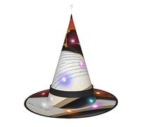 SSIMOO Cappello da strega per Halloween, da donna, a forma di libro di violino, con luci LED, ideale per feste e giochi di ruolo
