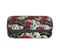 SSIMOO Cool Skull Head and Roses Spazioso sacchetto di cancelleria-Oxford panno matita caso,Desk Storage Bag,Cute Pencil Case