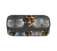 SSIMOO Tre girasoli su legno Oxford tessuto matita case-grande capacità cancelleria organizer, astuccio portatile con cerniera penna, Teschio di Halloween Girasole 1, Taglia unica