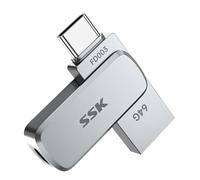 SSK 64GB Dual Chiavetta USB 3.2 Gen 1 fino a 240 MB/s, 2 in 1 OTG Metallo Penna USB, Tipo C e Tipo A Design Girevole Pen Drive per iPhone 15/16 Pro/Smartphone/Tablet/Laptop