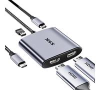 SSK Adattatore USB C a Doppio HDMI, 4-IN-1 Adattatore Multiporta da Tipo C con 4K@60Hz e 4K@30Hz HDMI, 100W di Ricarica Rapida, USB 2.0 Supporta Thunderbolt 3 per MacBook Air Lenovo Dell HP Chromebook